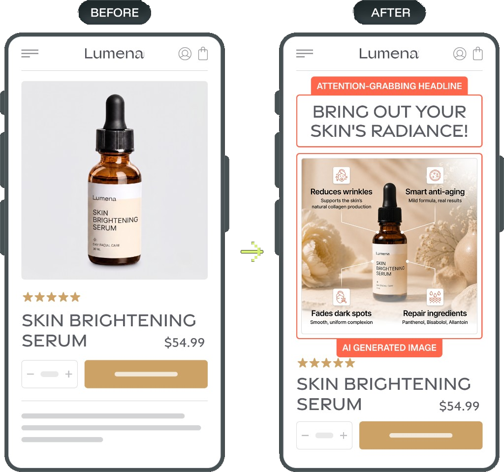 Product page AI optimization before and after comparison
